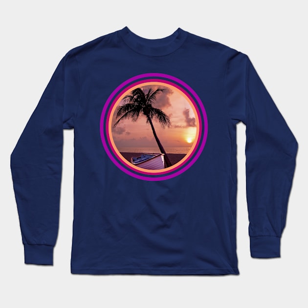 Boat, Palm and Sunset Long Sleeve T-Shirt by Artsy Y'all